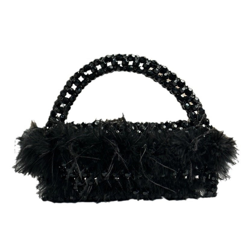 Large Ostrich Feather Handmade Beaded Fall Winter Fashion Feather Handbag $79.50 Dana Fashion Color: Black Size: 22X9X7.5 Women's Bags Product information: Lining texture: no lining Applicable scenario: Daily configuration Color: glittering, green, black,