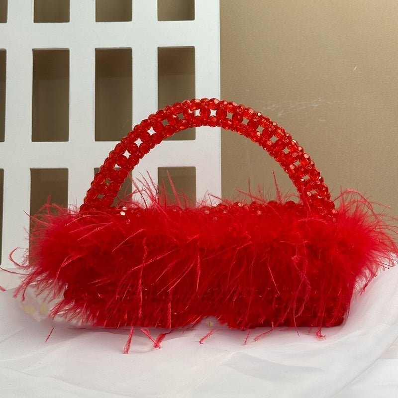 Large Ostrich Feather Handmade Beaded Fall Winter Fashion Feather Handbag $79.50 Dana Fashion Color: Black Size: 22X9X7.5 Women's Bags Product information: Lining texture: no lining Applicable scenario: Daily configuration Color: glittering, green, black,