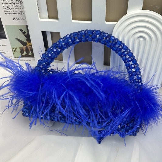 Large Ostrich Feather Handmade Beaded Fall Winter Fashion Feather Handbag $79.50 Dana Fashion Color: Black Size: 22X9X7.5 Women's Bags Product information: Lining texture: no lining Applicable scenario: Daily configuration Color: glittering, green, black,
