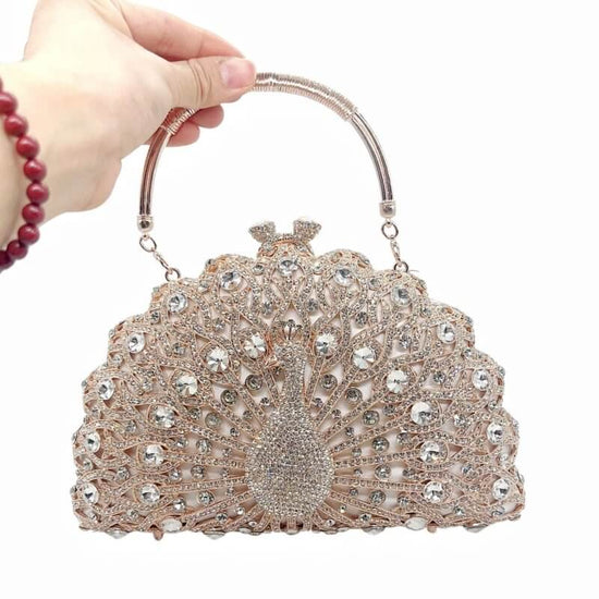 Large Peacock Diamond Every Night Bags Luxury $159.00 Dana Fashion Color: Rose Gold Women's Bags Product information: Lining texture: synthetic leather Applicable scenarios: Daily matching Color: gold green color, white silver, light gold, rose gold Outer