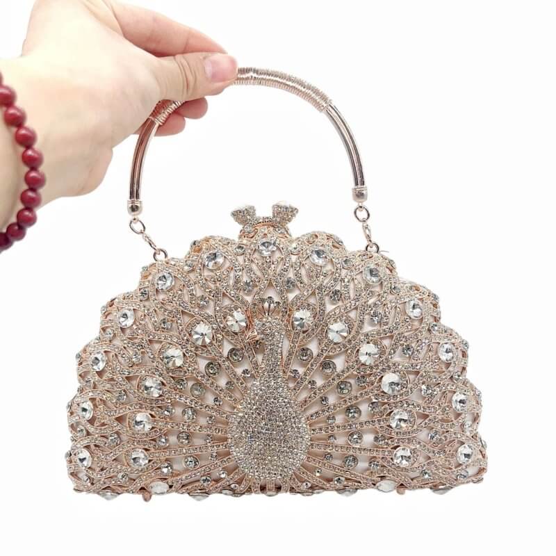 Large Peacock Diamond Every Night Bags Luxury $159.00 Dana Fashion Color: Rose Gold Women's Bags Product information: Lining texture: synthetic leather Applicable scenarios: Daily matching Color: gold green color, white silver, light gold, rose gold Outer