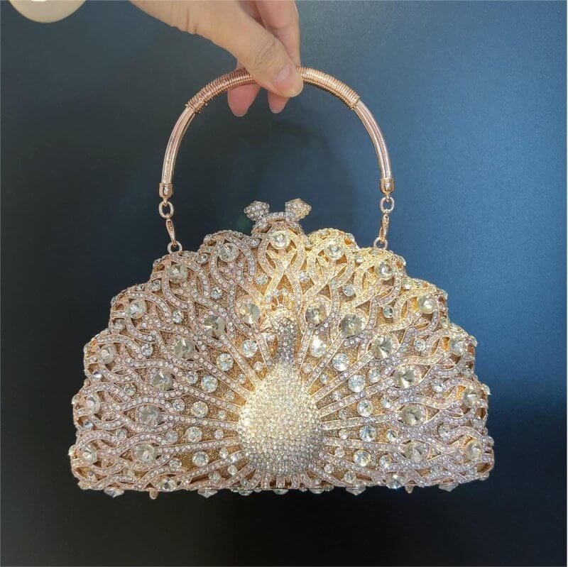 Large Peacock Diamond Every Night Bags Luxury $159.00 Dana Fashion Color: Light Gold Women's Bags Product information: Lining texture: synthetic leather Applicable scenarios: Daily matching Color: gold green color, white silver, light gold, rose gold Oute