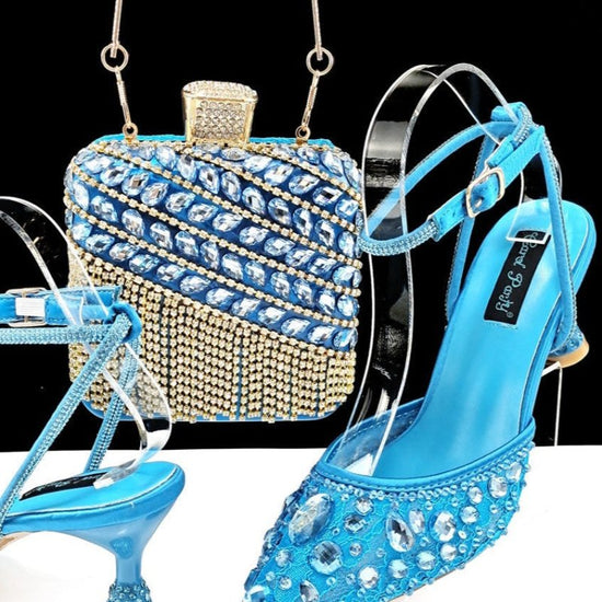 Large Rhinestone High Heel Sandals Three-dimensional Tassel Handbag Set $179.50 Dana Fashion Color: Brown Size: 38 Women's shoes Product information: Toe holder shape: Pointed Color: purple, white, green, Rose Red, Red, Brown, champagne, sky blue Shoe Upp