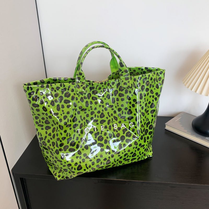 Larte Tote Leopard Handbag, Transparent PVC Beach Bag For Gym, Pool, And Travel With Inner Zipper Pocket $167.56 Dana Fashion Color: Green Women's Bags