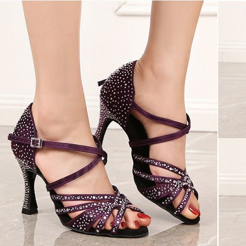 Latin Dance Performance Dancing Shoes Women $79.40 Dana Fashion Color: Purple Size: 34 Women's shoes Product information: Color: black, dark skin, purple Shoe Upper material: real silk, others Size: 34, 35, 36, 37, 38, 39, 40, 41, 42, 43 Sole material: su