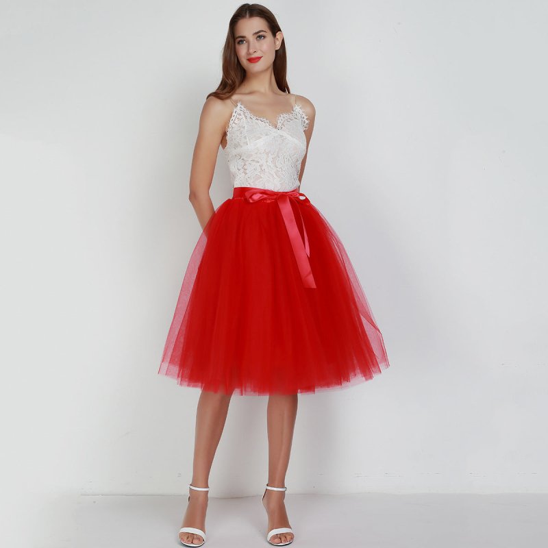 Layered Tutu Tulle Womens High Waist Skirts $49.90 Dana Fashion Color: Red Size: One size Women's clothing Product information: Craft: collage/splicing Fabric name: Mesh Main fabric composition: polyester fiber (polyester) The content of the main fabric i