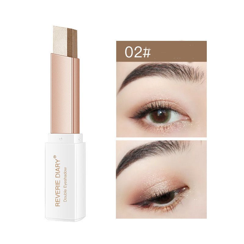 Lazy Eyeshadow Stick Stereo Gradient Shimmer Double Color Eye Shadow Pen Waterproof Easy To Wear Eyeshadow $10.11 Dana Fashion style: B makeup Overview: Use innovative diagonal cutting technology to achieve natural gradation. The texture is soft and delic