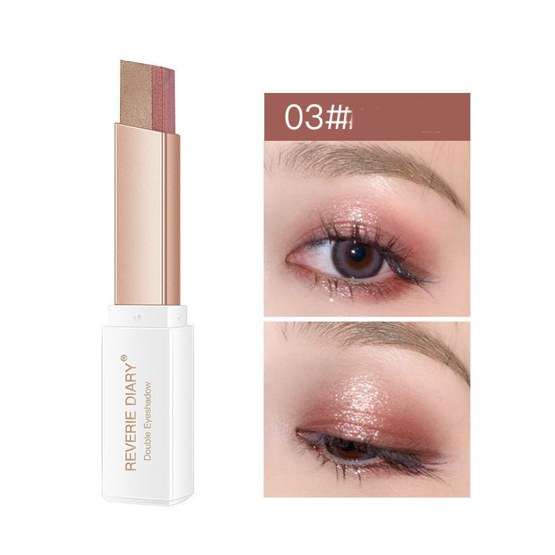 Lazy Eyeshadow Stick Stereo Gradient Shimmer Double Color Eye Shadow Pen Waterproof Easy To Wear Eyeshadow $10.11 Dana Fashion style: C makeup Overview: Use innovative diagonal cutting technology to achieve natural gradation. The texture is soft and delic