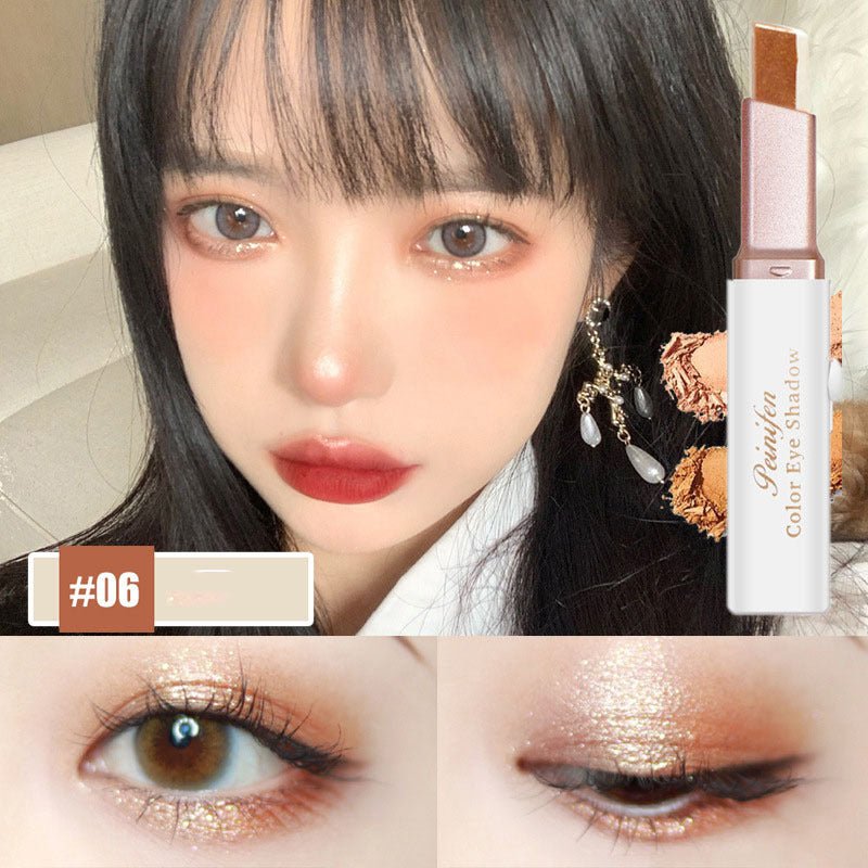 Lazy Eyeshadow Stick Stereo Gradient Shimmer Double Color Eye Shadow Pen Waterproof Easy To Wear Eyeshadow $10.27 Dana Fashion style: L makeup Overview: Use innovative diagonal cutting technology to achieve natural gradation. The texture is soft and delic