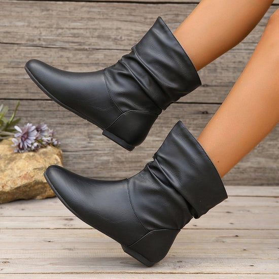 Leather Flat All-match Short Boots Women $45.99 Dana Fashion Color: Black Size: 36 Women's shoes ข้อมูลผลิตภัณฑ์: ลวดลาย: สีทึบ วัสดุซับใน: หนัง สี: น้ำตาลอ่อน (พื้นผิวหนัง) ความสูงส้น: ส้นแบน ความยาวถุงเท้า: ท่อต่ำ รูปร่างส้น: ส้นหนา ขนาด: 36,37,38,39,40