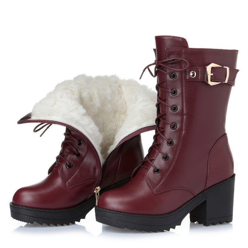 Leather Martin boots women cotton boots $79.99 Dana Fashion Color: 2Wine red Size: 35 Women's shoes suitable season: winter Heel height: high heel (6-8CM) pattern: plain Toe shape: round head Popular elements: metal Cortex features: first layer cowhide st