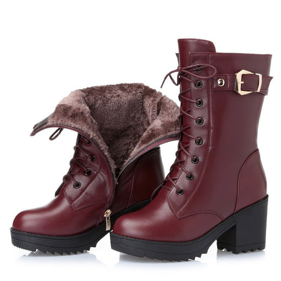 Leather Martin boots women cotton boots $79.99 Dana Fashion Color: 1Wine red Size: 35 Women's shoes suitable season: winter Heel height: high heel (6-8CM) pattern: plain Toe shape: round head Popular elements: metal Cortex features: first layer cowhide st