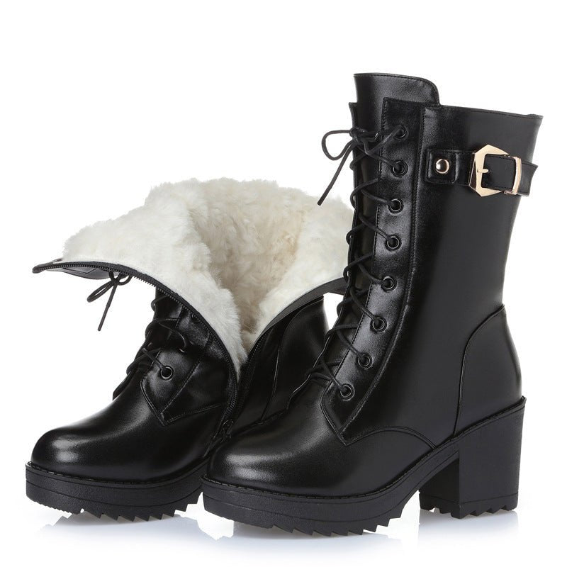 Leather Martin boots women cotton boots $79.99 Dana Fashion Color: 2Black Size: 35 Women's shoes suitable season: winter Heel height: high heel (6-8CM) pattern: plain Toe shape: round head Popular elements: metal Cortex features: first layer cowhide style