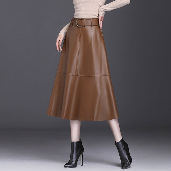 Leather Skirt Female A- Line High Waist Pleated Umbrella Skirt $67.50 Dana Fashion Color: Black Size: 4XL Women's clothing Product information: Fabric name: PU leather Skirt type: A- line skirt Color: Black, Brown Main fabric composition: Polyester Fiber