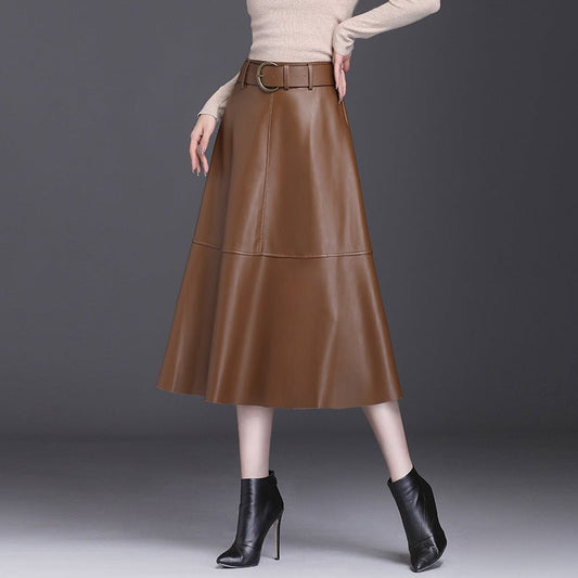 Leather Skirt Female A- Line High Waist Pleated Umbrella Skirt $67.50 Dana Fashion Color: Black Size: 4XL Women's clothing Product information: Fabric name: PU leather Skirt type: A- line skirt Color: Black, Brown Main fabric composition: Polyester Fiber