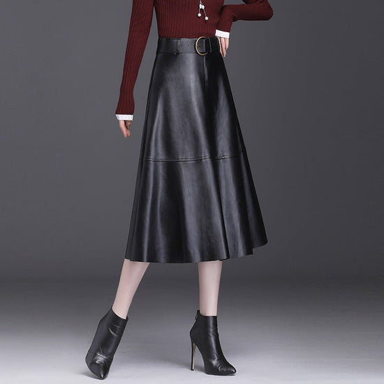 Leather Skirt Female A- Line High Waist Pleated Umbrella Skirt $67.50 Dana Fashion Color: Black Size: 4XL Women's clothing Product information: Fabric name: PU leather Skirt type: A- line skirt Color: Black, Brown Main fabric composition: Polyester Fiber