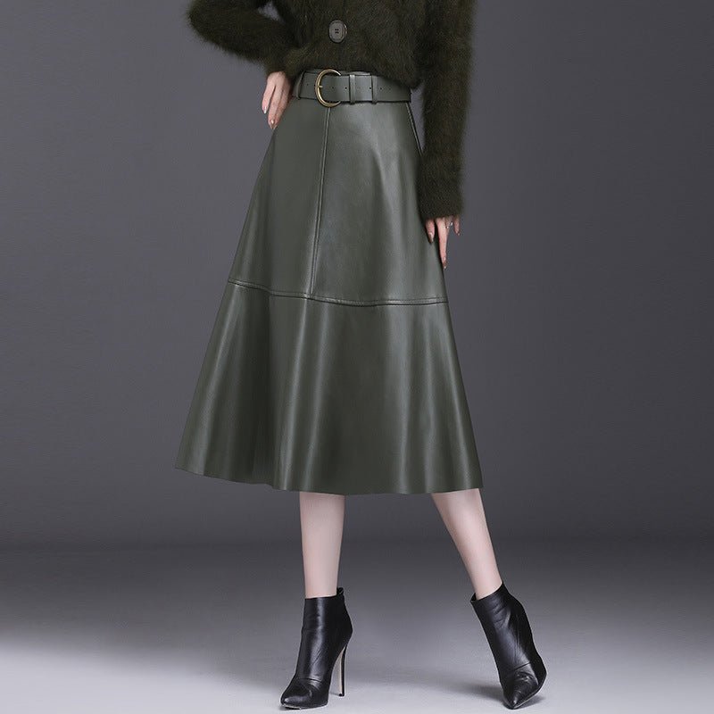 Leather Skirt Female A- Line High Waist Pleated Umbrella Skirt $67.50 Dana Fashion Color: Black Size: 4XL Women's clothing Product information: Fabric name: PU leather Skirt type: A- line skirt Color: Black, Brown Main fabric composition: Polyester Fiber