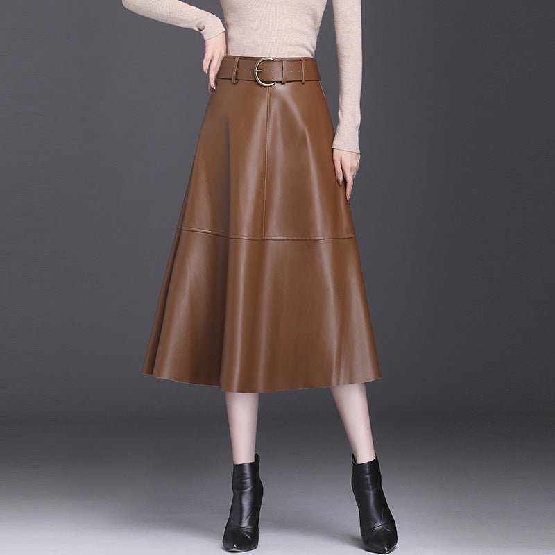 Leather Skirt Female A- Line High Waist Pleated Umbrella Skirt $67.50 Dana Fashion Color: Brown Size: 4XL Women's clothing Product information: Fabric name: PU leather Skirt type: A- line skirt Color: Black, Brown Main fabric composition: Polyester Fiber