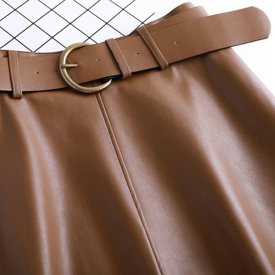 Leather Skirt Female A- Line High Waist Pleated Umbrella Skirt $67.50 Dana Fashion Color: Black Size: 4XL Women's clothing Product information: Fabric name: PU leather Skirt type: A- line skirt Color: Black, Brown Main fabric composition: Polyester Fiber