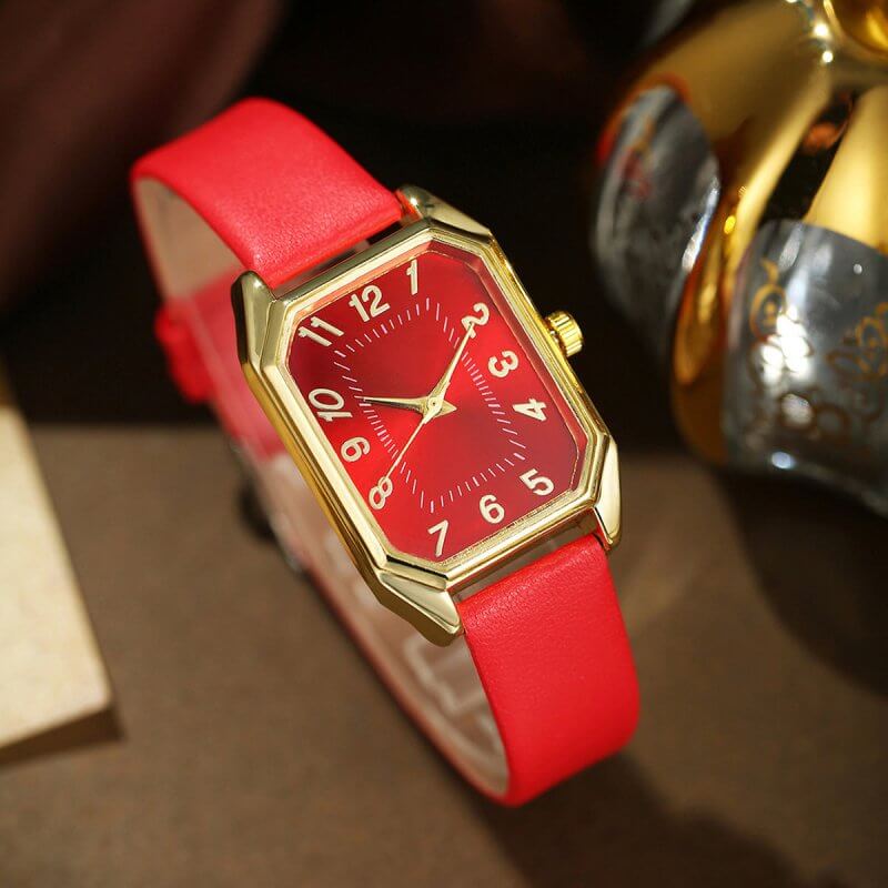 Leather Women's Watch Square Quartz Watch Korean Necklace Earrings Ring Set $12.89 Dana Fashion Color: Red Single Table Women's Accessories Product information: Color: white square rhinestone jewelry four-piece set suit, black square rhinestone jewelry fo