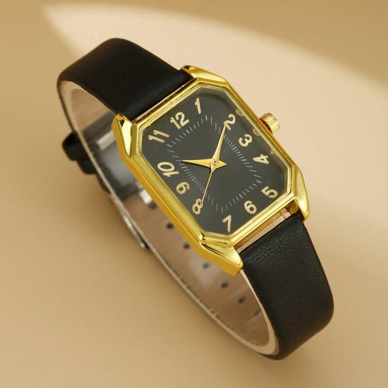 Leather Women's Watch Square Quartz Watch Korean Necklace Earrings Ring Set $12.89 Dana Fashion Color: Table Black Single Women's Accessories Product information: Color: white square rhinestone jewelry four-piece set suit, black square rhinestone jewelry