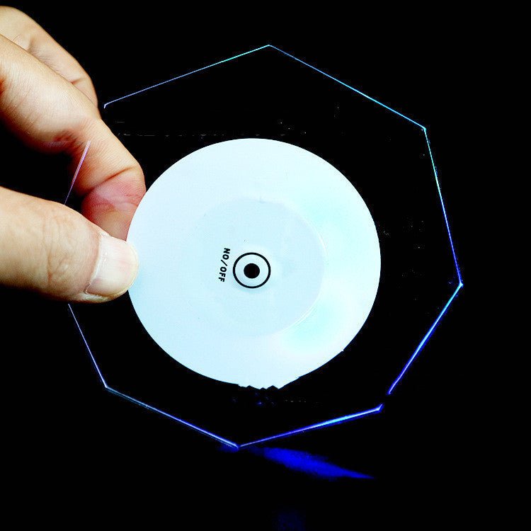 LED Glow Coaster Acrylic Crystal Emitting Luminous Bar Cocktail Mug Stand Light Coasters Flashing Base Tableware Decoration Pads $19.50 Dana Fashion Color: Octagonal Colored Light Dana's Kitchen Overview: 1. Fast flashing, slow flashing, steady flashing,