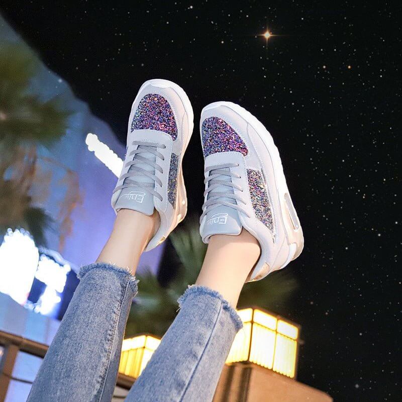 Leisure Casual Breathable Muffin Shoes For Students $47.90 Dana Fashion Color: Black gold Size: 35 Women's shoes Product Information: Style: Casual Fabric: Frosted Lining: Single Sole: Polyurethane sole Code number: 35-40 High heel: 4CM Color: Black gold/