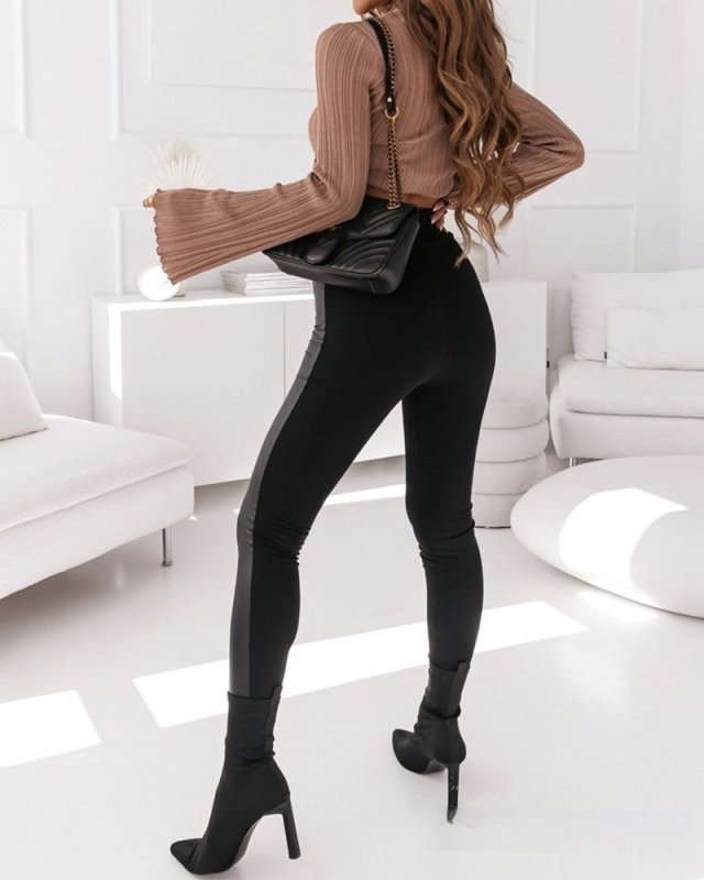 Leisure Fashion Double-breasted Pu Stitching Tights $42.00 Dana Fashion Color: Black Size: L Women's clothing Product information: Pattern: solid color Fabric name: Polyester Color: Black Sleeve type: Princess sleeves Size: S,M,L,XL Style type: temperamen