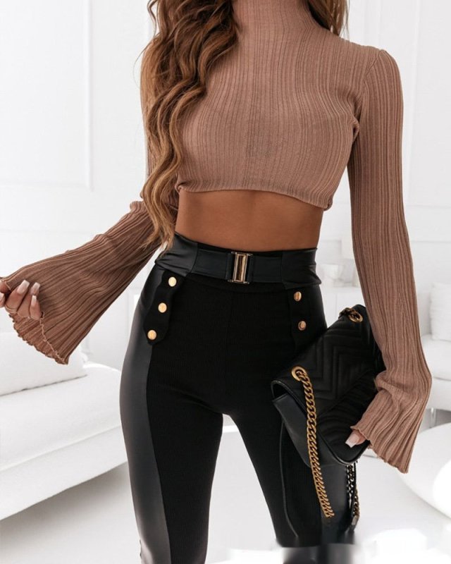 Leisure Fashion Double-breasted Pu Stitching Tights $42.00 Dana Fashion Color: Black Size: L Women's clothing Product information: Pattern: solid color Fabric name: Polyester Color: Black Sleeve type: Princess sleeves Size: S,M,L,XL Style type: temperamen