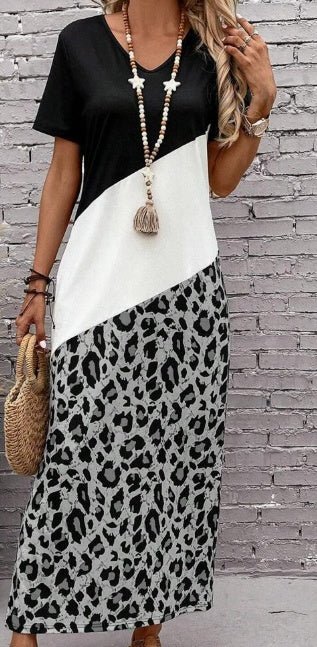 Leopard Print Colorblock Long Summer Tee Dress With Seelves $25.03 Dana Fashion Color: Grey Size: 2XL Women's clothing المواد: قماش محبوك التركيب: 95% بوليستر، 5% إيلاستان تعليمات العناية: غسيل آلي، لا تستخدم التنظيف الجاف، اغسل بمنظف ناعم معلومات المقاس: