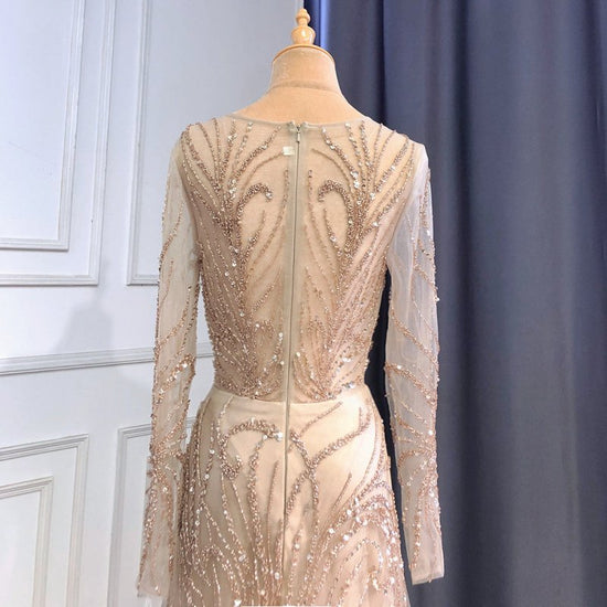 Light Luxury Minority High-end Evening Dress $599.00 Dana Fashion Color: Caramel Color Size: L Women's clothing Product information: Color: caramel Sleeve type: long sleeve Main fabric composition: Polyester Fiber Waist type: tight waist Size: XS,S,M,L,XL
