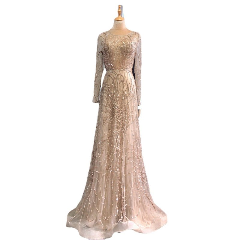 Light Luxury Minority High-end Evening Dress $599.00 Dana Fashion Color: Caramel Color Size: L Women's clothing Product information: Color: caramel Sleeve type: long sleeve Main fabric composition: Polyester Fiber Waist type: tight waist Size: XS,S,M,L,XL
