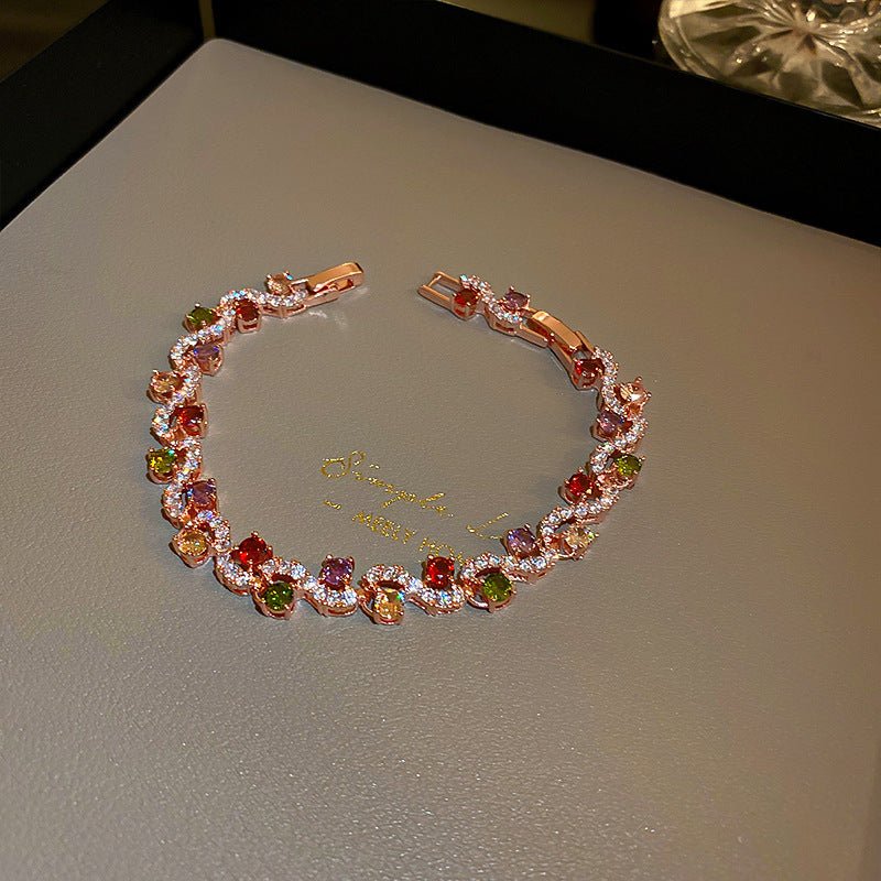 Light Luxury Personality Trendy Zircon Refined Grace High-grade Bracelet $19.90 Dana Fashion Color: 8 Bracelet Rose Gold Women's Accessories Product information: Treatment Process: Diamond Color: Bracelet. Green., Micro inlay-Emerald geometric diamond bra