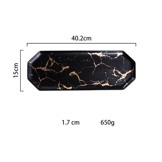 Light luxury style marble and gold irregular ceramic tray $53.22 Dana Fashion Color: 1Style Dana's Kitchen Product name: Nordic marble gold cracked tray Commodity technology: high temperature firing Product material: ceramic Note: The ceramic products are