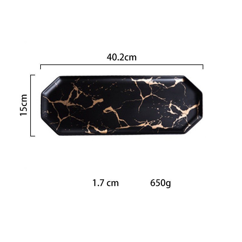 Light luxury style marble and gold irregular ceramic tray $53.22 Dana Fashion Color: 1Style Dana's Kitchen Product name: Nordic marble gold cracked tray Commodity technology: high temperature firing Product material: ceramic Note: The ceramic products are