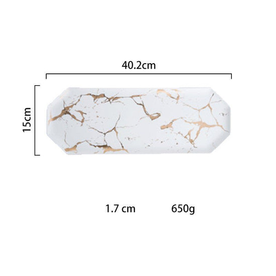 Light luxury style marble and gold irregular ceramic tray $53.22 Dana Fashion Color: 2Style Dana's Kitchen Product name: Nordic marble gold cracked tray Commodity technology: high temperature firing Product material: ceramic Note: The ceramic products are