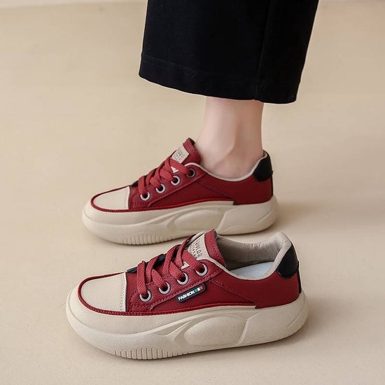 Lightweight Casual Sneaker Women's Soft Bottom Running Shock Absorption Genuine Leather $41.74 Dana Fashion Color: Red Size: 35 Women's shoes Product information: Pattern: stripes Lening material: PU Toe holder shape: round head Color: khaki, black, beige