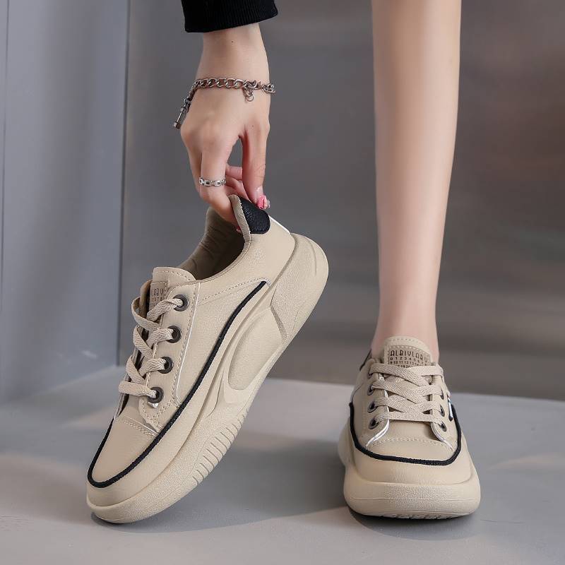 Lightweight Casual Sneaker Women's Soft Bottom Running Shock Absorption Genuine Leather $41.74 Dana Fashion Color: Beige Size: 35 Women's shoes Product information: Pattern: stripes Lening material: PU Toe holder shape: round head Color: khaki, black, bei