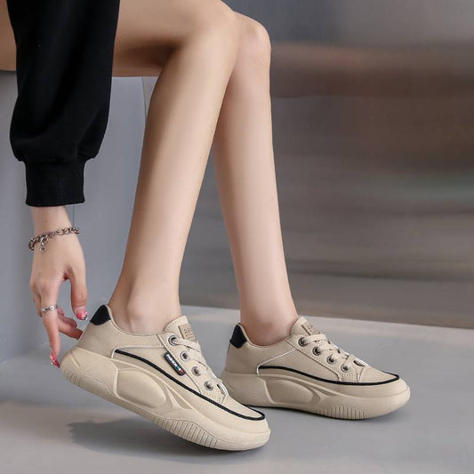 Lightweight Casual Sneaker Women's Soft Bottom Running Shock Absorption Genuine Leather $41.74 Dana Fashion Color: Beige Size: 35 Women's shoes Product information: Pattern: stripes Lening material: PU Toe holder shape: round head Color: khaki, black, bei