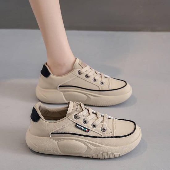 Lightweight Casual Sneaker Women's Soft Bottom Running Shock Absorption Genuine Leather $41.74 Dana Fashion Color: Khaki Size: 35 Women's shoes Product information: Pattern: stripes Lening material: PU Toe holder shape: round head Color: khaki, black, bei