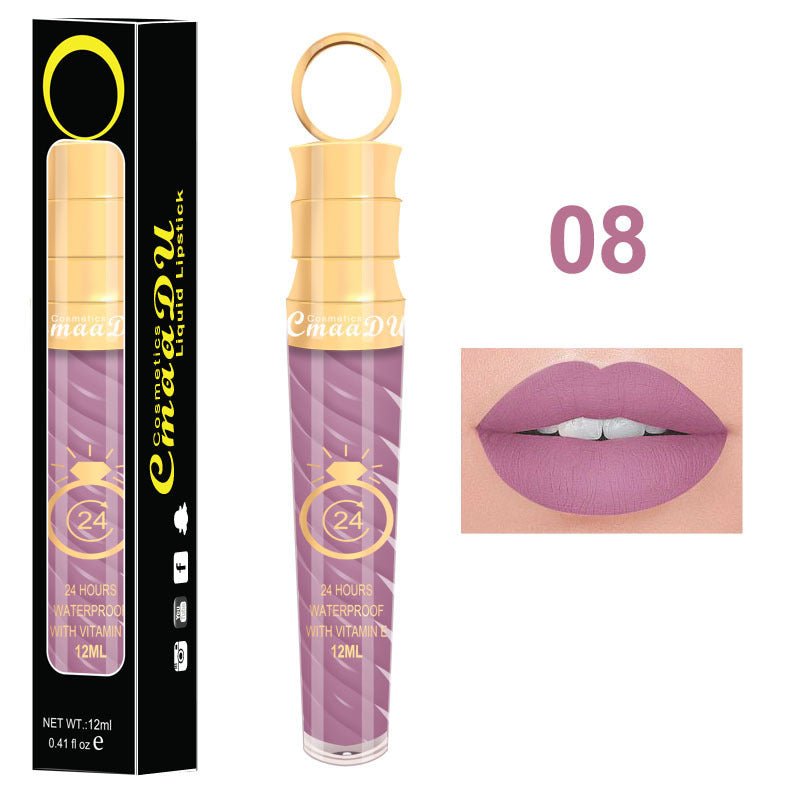 Lip gloss $14.99 Dana Fashion Color: 08 Style makeup Matte lip gloss non-stick cup does not fade 12ML large capacity lip gloss metal pearl liquid lipstick Net content: 12ML Color: 20 colors Weight: 35g / support (with carton packaging)