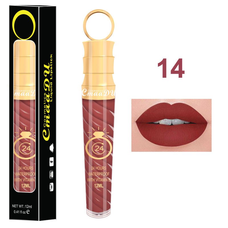 Lip gloss $14.99 Dana Fashion Color: 14 Style makeup Matte lip gloss non-stick cup does not fade 12ML large capacity lip gloss metal pearl liquid lipstick Net content: 12ML Color: 20 colors Weight: 35g / support (with carton packaging)