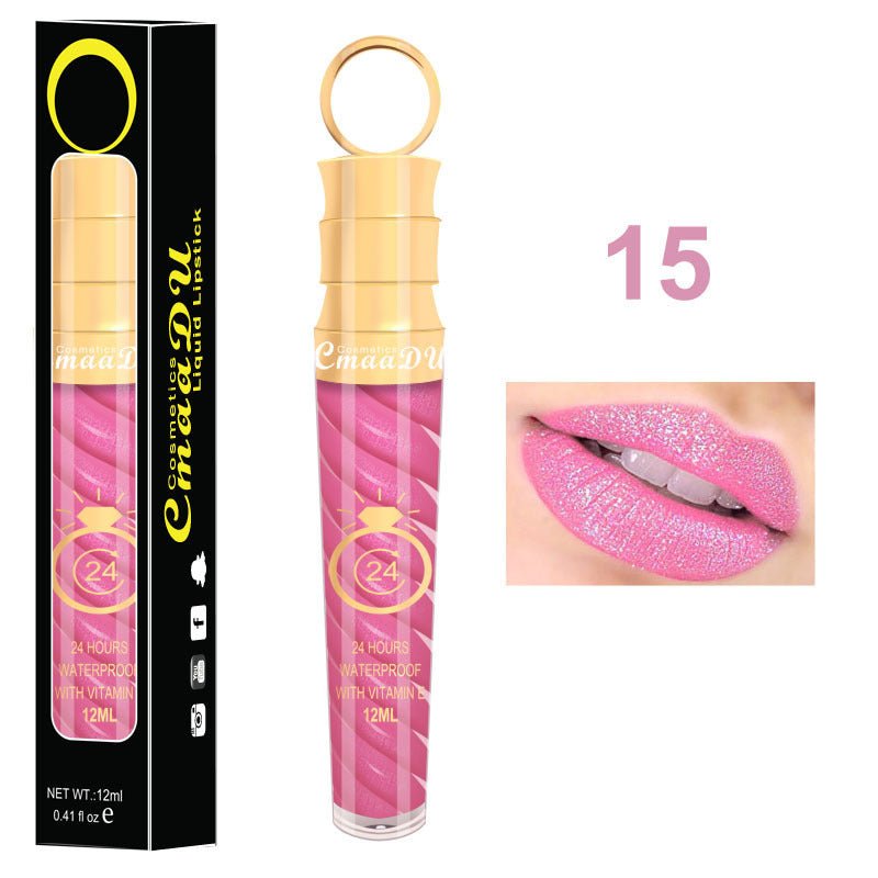 Lip gloss $14.99 Dana Fashion Color: 15 Style makeup Matte lip gloss non-stick cup does not fade 12ML large capacity lip gloss metal pearl liquid lipstick Net content: 12ML Color: 20 colors Weight: 35g / support (with carton packaging)