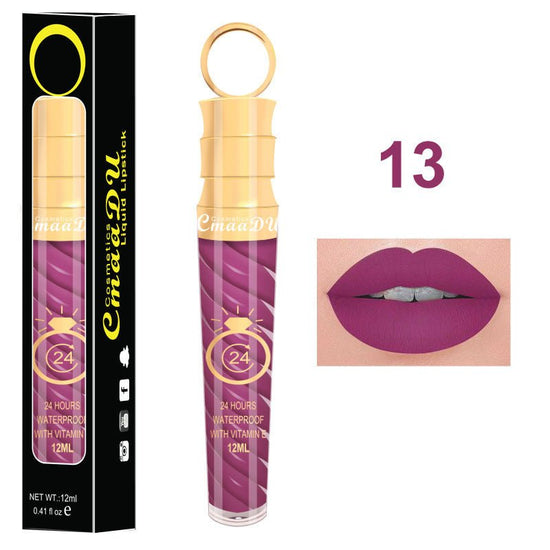 Lip gloss $14.99 Dana Fashion Color: 13 Style makeup Matte lip gloss non-stick cup does not fade 12ML large capacity lip gloss metal pearl liquid lipstick Net content: 12ML Color: 20 colors Weight: 35g / support (with carton packaging)
