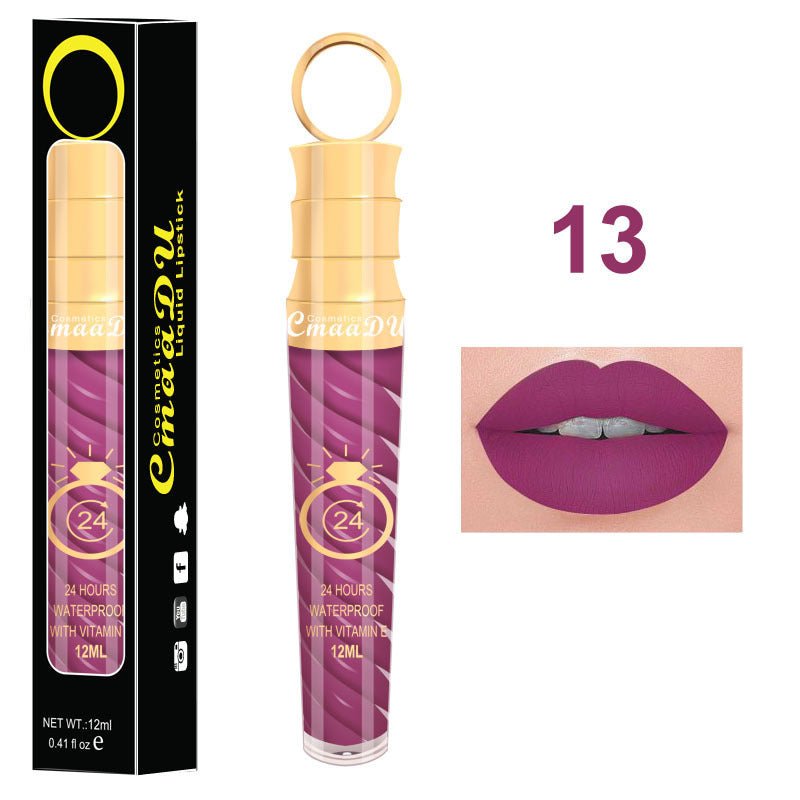 Lip gloss $14.99 Dana Fashion Color: 13 Style makeup Matte lip gloss non-stick cup does not fade 12ML large capacity lip gloss metal pearl liquid lipstick Net content: 12ML Color: 20 colors Weight: 35g / support (with carton packaging)