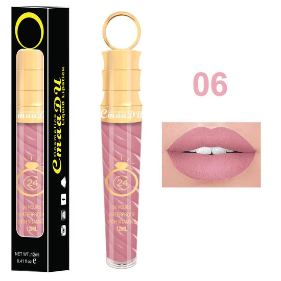 Lip gloss $14.99 Dana Fashion Color: 06 Style makeup Matte lip gloss non-stick cup does not fade 12ML large capacity lip gloss metal pearl liquid lipstick Net content: 12ML Color: 20 colors Weight: 35g / support (with carton packaging)