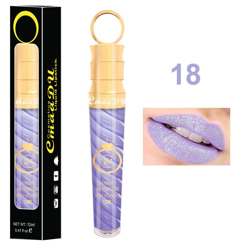 Lip gloss $14.99 Dana Fashion Color: 18 Style makeup Matte lip gloss non-stick cup does not fade 12ML large capacity lip gloss metal pearl liquid lipstick Net content: 12ML Color: 20 colors Weight: 35g / support (with carton packaging)