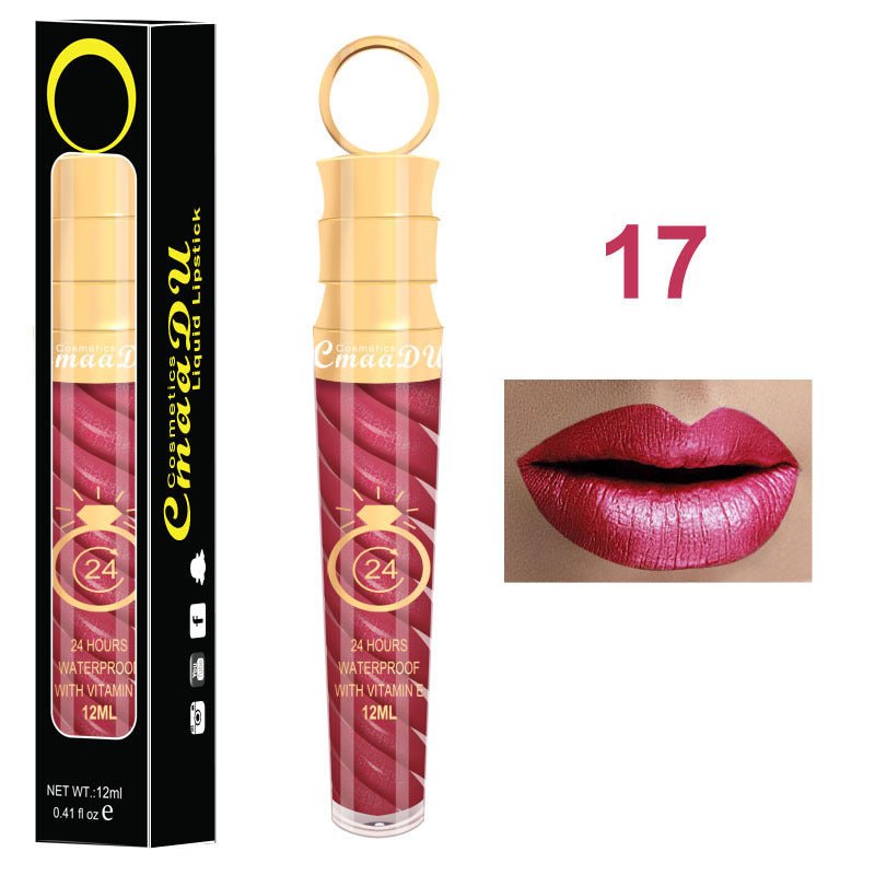 Lip gloss $14.99 Dana Fashion Color: 17 Style makeup Matte lip gloss non-stick cup does not fade 12ML large capacity lip gloss metal pearl liquid lipstick Net content: 12ML Color: 20 colors Weight: 35g / support (with carton packaging)