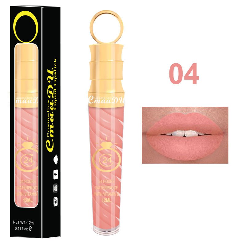 Lip gloss $14.99 Dana Fashion Color: 04 Style makeup Matte lip gloss non-stick cup does not fade 12ML large capacity lip gloss metal pearl liquid lipstick Net content: 12ML Color: 20 colors Weight: 35g / support (with carton packaging)