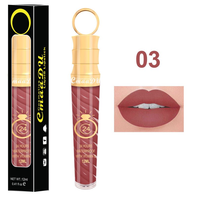 Lip gloss $14.99 Dana Fashion Color: 03 Style makeup Matte lip gloss non-stick cup does not fade 12ML large capacity lip gloss metal pearl liquid lipstick Net content: 12ML Color: 20 colors Weight: 35g / support (with carton packaging)